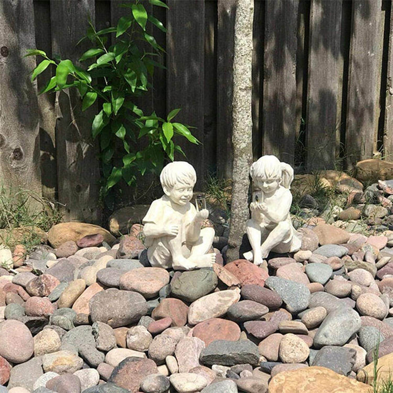 Enfants Avec Lucioles Solaires Statues De Jardin