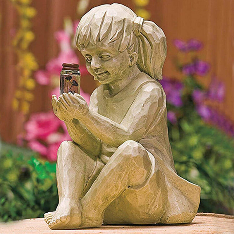 Enfants Avec Lucioles Solaires Statues De Jardin