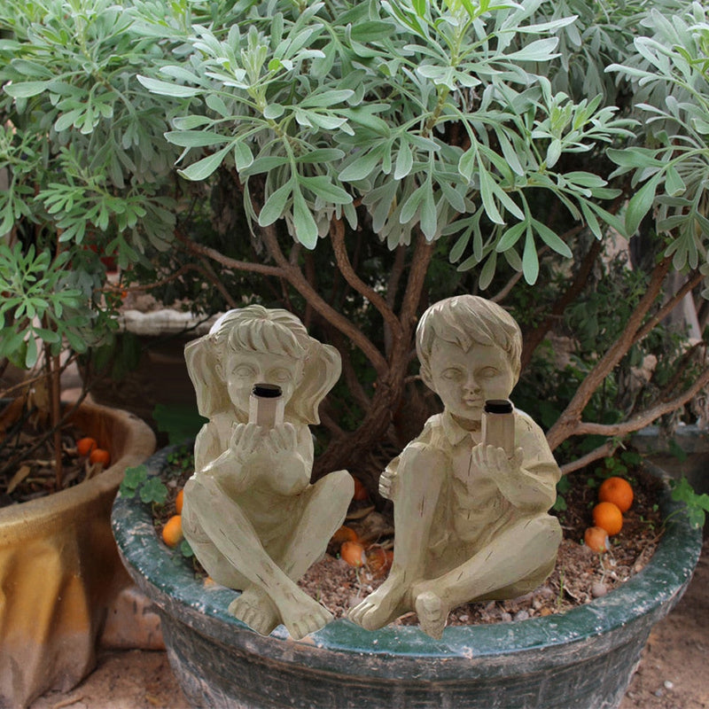 Enfants Avec Lucioles Solaires Statues De Jardin
