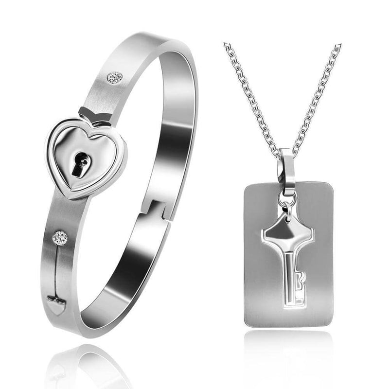 Ensemble : Bracelet + Collier "Vous Êtes La Clé De Mon Cœur"