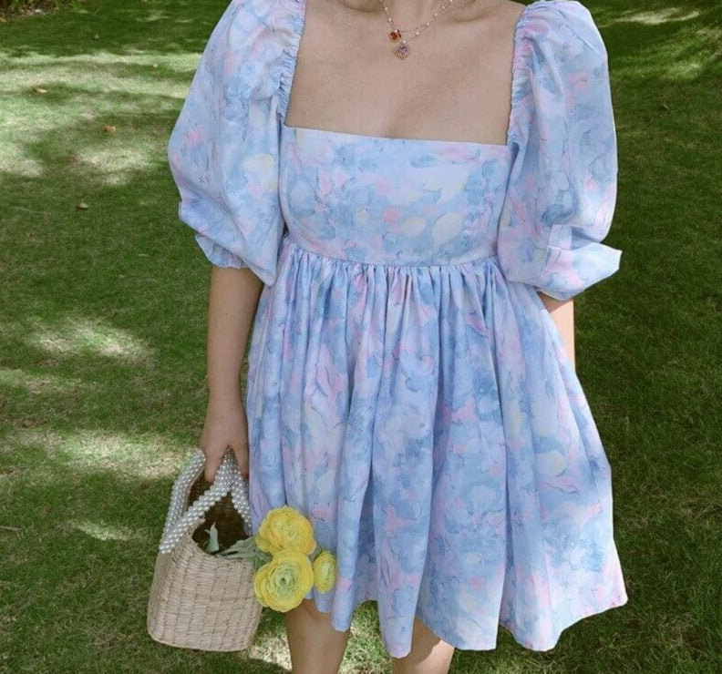 Mini Robe À Manches Bouffantes