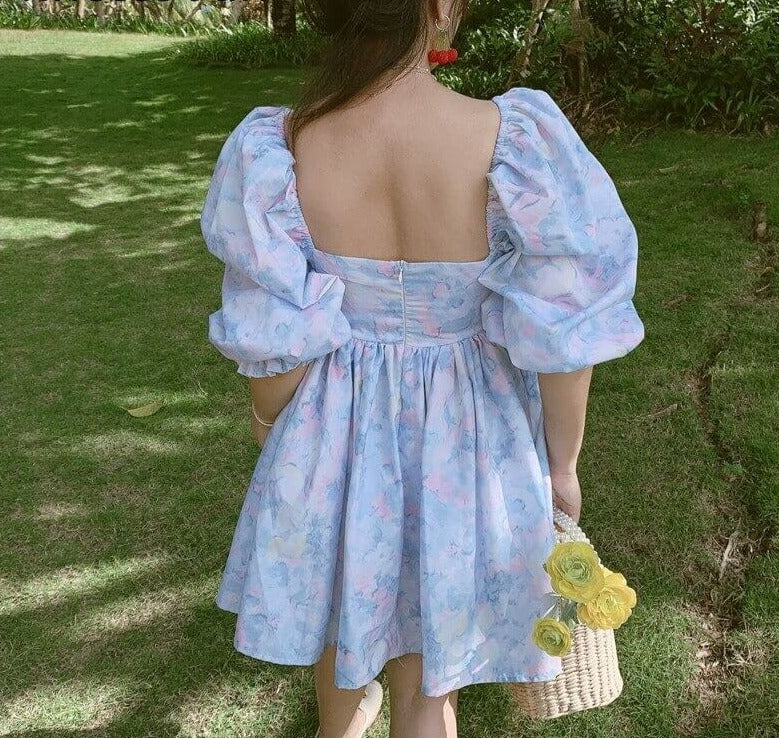 Mini Robe À Manches Bouffantes